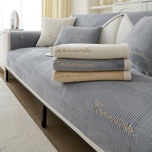 TOPCHANCES Sofa Überzug,2024 Neue Universelle rutschfeste Couch Überzug 1/2/3/4 Sitzer Für L Form Eckcouch Waschbar Sofabezug Hund Katze Kratzschut(Milchsamtgrau,70×90cm 1PCS)
