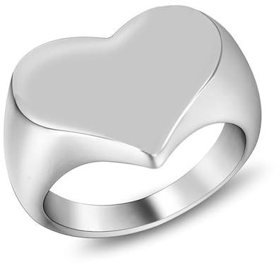 Aotiwe Eheringe Silber für Frau, Verlobungsring Edelstahl Damen Poliertes Herz 15mm Ringe Frauen Cool Größe 60 (19.1)