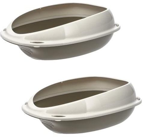 2X Katzenklo ohne Deckel Doppelpack Katzentoilette mit Rand Sparpaket Katzen WC 2er Set Schalentoilette 57x40x19 cm grau oval