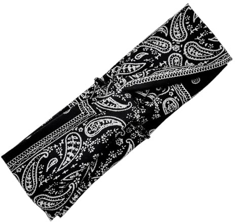 Haarbänder Damen Breite Elastische Boho Stirnband Sommer Yoga Sport Haarband Kopfband Haarschmuck Haarbänder Vintage Stirnbänder Retro Haarschmuck für Frauen für Laufen/Fitness -Schwarz