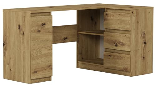 Framire Schreibtisch N-12 Artisan Eiche 150x76x87 cm – großer Computertisch mit 3 Schubladen, Schreibtisch für Schlafzimmer, Wohnzimmer & Studio, Modern N-12