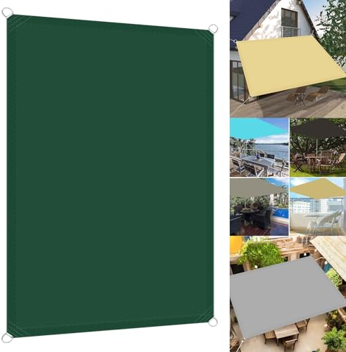 Sonnensegel inkl Befestigungsseile 7.5 x 9.5 m Wasserdicht Segeltuch Pergola Überdachung Plane 98% Uv-Schut Wetterschutz mit Seil für Draußen Patio Terrasse Camping, Dunkelgrün