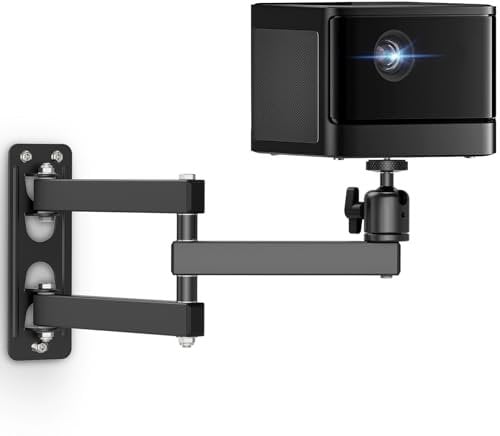 Jubor Support Mural Pliable pour Projecteur, Support de Projecteur Réglable Rotation à 360°, Suspension Bras en Métal avec Adaptateur 1/4 pour Home cinéma, Salle de Jeux, Bureau