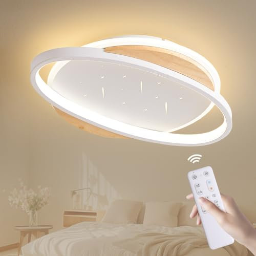 Epochglo LED Deckenleuchte Dimmbar Kinderzimmer, 38W Deckenlampe LED mit Fernbedienung 3000K-6500K Modern Holz Kinder Led Deckenbeleuchtung für Schlafzimmer Flur Küche Büro Esszimmer Balkon, Ø40cm