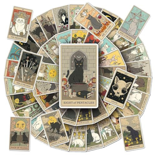 78 Katzen-Tarotkarten-Aufkleber, Retro-Aufkleber, Personalisierte Graffiti-Aufkleber, Wasserfeste Aufkleber, Cartoon-Aufkleber, Dekorative Aufkleber, Geeignet Für Sammelalben, Gepäck Usw.