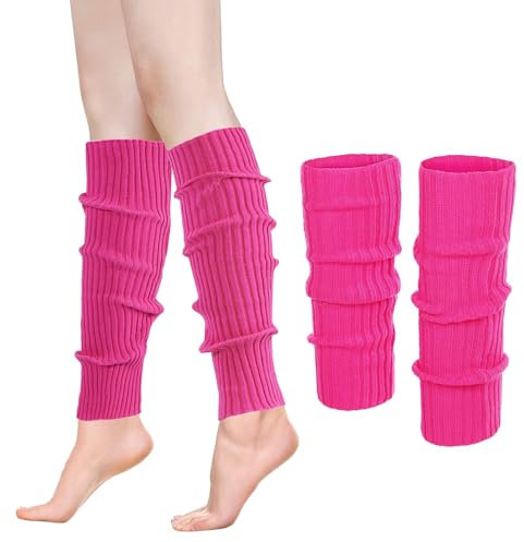 Matsizen 2 Paar Stulpen Damen,Stulpen für Damen,Stulpen Pink Leg Warmers,Passend für Kostümparty,Karneval Oder Tanzkostüm 80er 90er Mottoparty(Rosenrot)