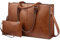 LOVEVOOK Laptop Bags for Women,15.6 Inch PU Leather Tote Bag with Wristlet Pouch, Retro Ladies Handbag Shoulder Bag Briefcase for Work School Office Business,Brown
