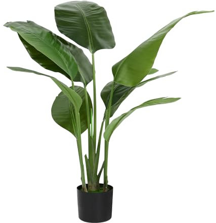 Planta artificial de ave del paraíso, palmera tropical falsa para interiores y exteriores, plantas artificiales perfectas para decoración del hogar, jardín, oficina, tienda (ave del paraíso, 120 cm)