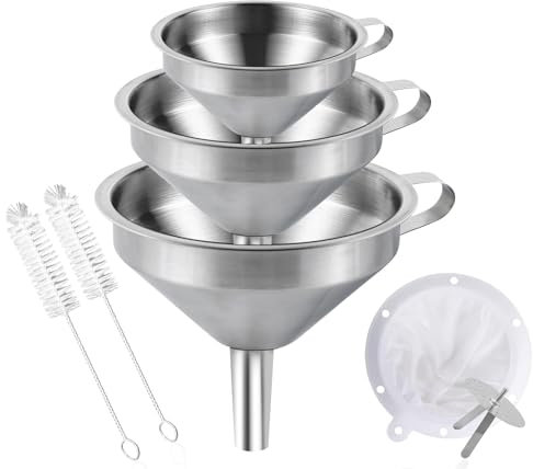 Gucass 7 Stk Edelstahl Trichter Set, Klein Trichter Küche mit Griff, Marmeladentrichter mit Siebfilter, Einfülltrichter zum Übertragen Gewürzen Flüssigkeiten Pulver Konfitüre, 5.7/11/13cm