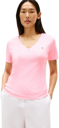 Tommy Hilfiger Women’s Short Sleeve T-Shirt New Slim Cody V-Neck, Pink (Classic Pink), S
