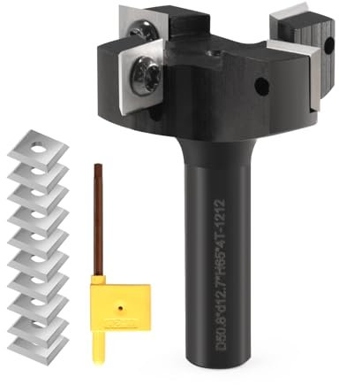 CNC Spoilboard Surfacing Router Bit, 1/2 Shank 2 Cutting Diameter,Carbide 4-Wing Slab Flattening Router Bit Planing Bit Wood Planer Bit with 10 PCS Indexable Insert(12x12x1.5mm,35°)