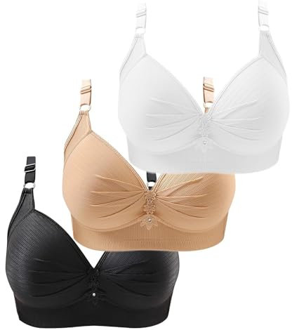 Balck Friday Deals,red lace Bra,comfrt Hoodie,3PCS Non Wired Bras for Women Plus Size Solid Color Lace Comfortable Breathable Underwear Brater Buckle Deep V Neck Vest Bralette Wireless Bras