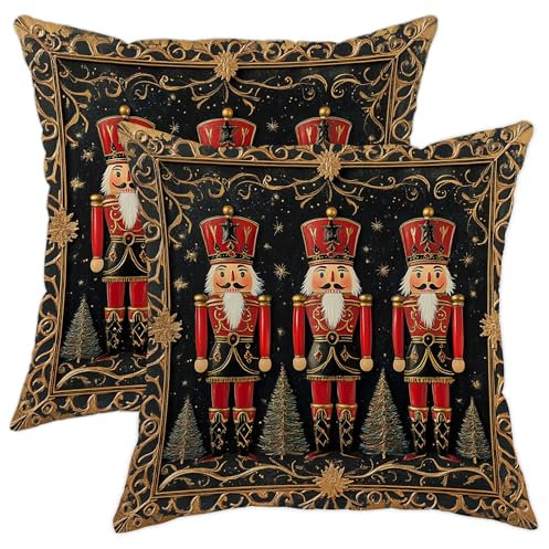 Nussknacker-Weihnachts-Kissenbezüge, roter Nussknacker, Weihnachtsdekoration, weicher Samt-Kissenbezug für Zuhause, Sofa, Schlafzimmer, Wohnzimmer, 45,7 x 45,7 cm