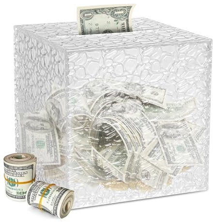 Transparente Spardose, 12 x 12 x 12 cm, Acryl-Spardose mit Diamantmuster, zum Öffnen von Sparschwein für Erwachsene, zertrümmerte Spardose zum Sparen von Bargeld oder Münzen