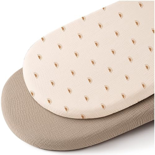 2er-Pack Spannbettlaken Kinderwagen Matratzenbezug, Weiche und Premium-Qualität universelle Spannbettlaken für Kinderwagen, Geschenk zur Geburt, Bettlaken Beistellbett 80x40cm (blassrosa Sonne)