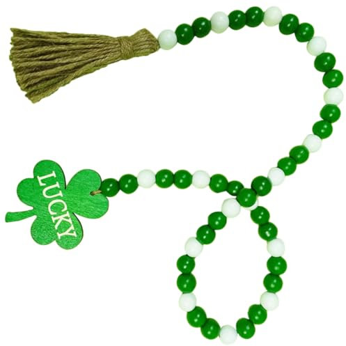Cabilock St. Patricks Day Holzperlengirlande Quasten 90cm Irische Festivaldekorationen Für Zuhause