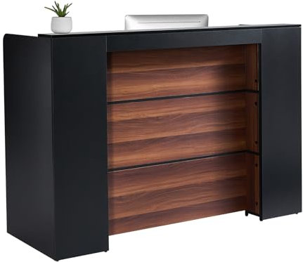 VEVOR Rezeption Empfangstresen Empfangstisch rechteckiger Thekentisch, Empfangstheke Verkaufstresen Kassentheke mit LED-Licht, Rezeptionstisch für Kasse Lobby Schönheitssalon Büro, schwarz & braun