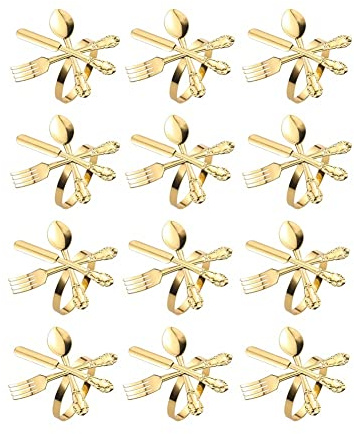melairo 12Pcs Metal Knife and Fork Spoon Napkin Rings Holder for Christmas Wedding Used for Daily Table Parties Gold