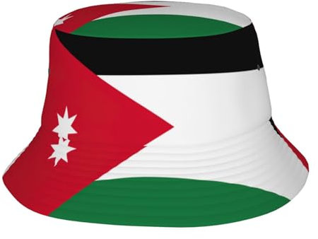 Jordanische Flagge, verstaubar, Outdoor-Kappe, Unisex, Fischerhut, Sonnenschutz, Hut für Sommer, Strand, Angeln, Schwarz, Schwarz, Einheitsgr��e