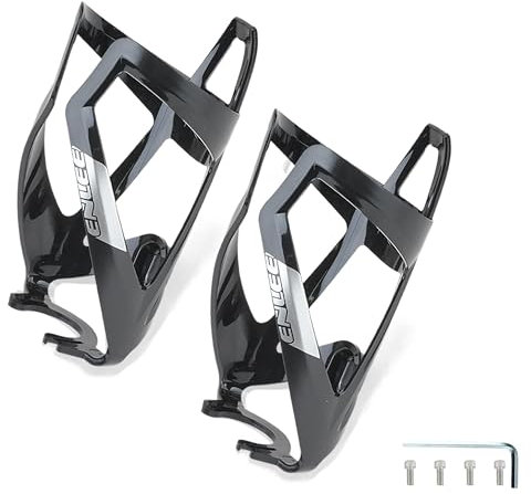 2Pcs Bike Water Bottle Cage, Lightweight Durable Bicycle Drink Cup Holder with Screws Tool, Universal Secure Stable Cycling Cage Rack for MTB, Road, Mountain Bikes (Black)