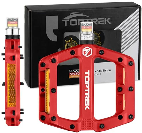 toptrek Fahrradpedale mit StVZO Reflektoren, Pedale Fahrrad Nylon Composite Flatpedale, 3 Bearing rutschfest MTB Pedale, 9/16 Zoll Fahrrad Pedalen Set für Rennrad/Mountainbike/Trekking/BMX/E-Bike