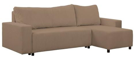 FORNIRO 24 Malaga Ecksofa mit Schlaffunktion und Bettkasten - Sofa mit 3 Sitzen und Robustem Überzug - Schlafcouch L-Form Universal - Modern Couch - 225x130x75 cm - Farben (Creme)