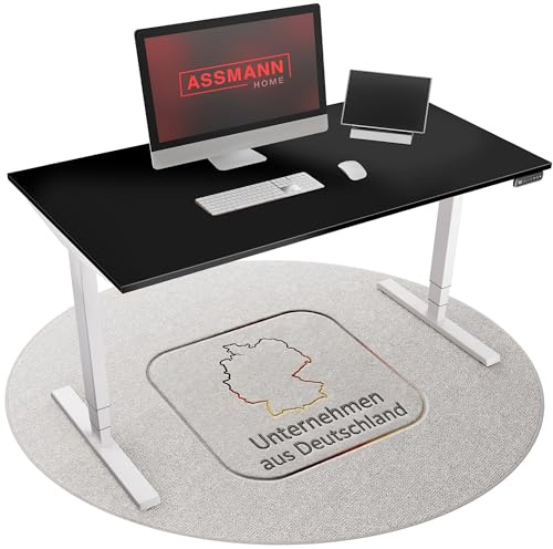 ASSMANN Höhenverstellbarer Schreibtisch elektrisch, 160x80cm, TÜV-geprüft | stufenlos verstellbar mit Aufprallschutz, ergonomischer Schreibtisch Made in Germany - Y-Line, Schwarz/Weiß