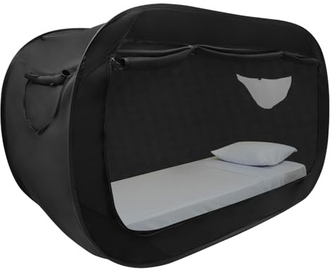 Faltbare Atmungsaktive Betttunnel Betthimmel, Schlafzelt für Erwachsene 190x90x100cm - Mit Moskitonetz & Verdunklung, 4-Seiten-Belüftung, Fiberglas-Stangen für Zuhause/Camping (Schwarz)