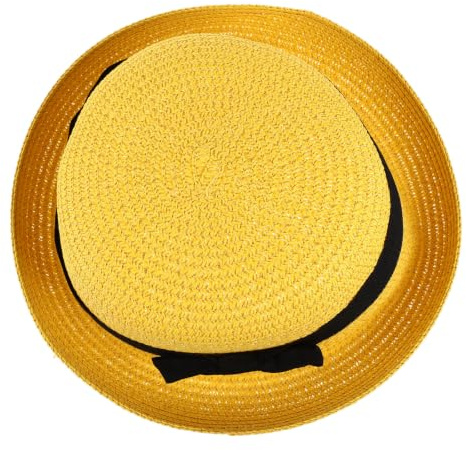 Healeved Chapeau de soleil jaune pliable pour femme avec nœud et large bord en forme de dôme pour femmes et filles Chapeau de plage en paille pour les jours ensoleillés