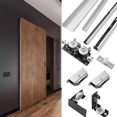 Minglez SchiebetüR Bausatz Unsichtbare Schiebetürschiene, Schienenloses Schiebetür-Set mit Soft-Close-Mechanismus, 91 122 152 180 cm Breite, Verdeckte Schiebetür mit Bodenführung(5.7ft/170cm)
