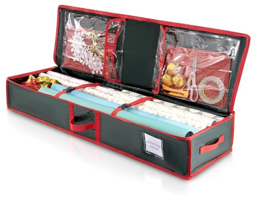 YEENAIV Large Gift Wrap Christmas Wrapping Paper Rolls Storage Bag (Green) | Fabric Storage Bag Wrap Organizer, 600D Tear-Proof Xmas Gift Wrap Organiser for Bows Tags Ribbons 103 x 36 x 15.4 cm