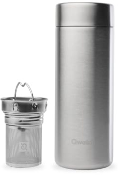 Qwetch - Tetera isotérmica nómada de 400 ml, acero inoxidable cepillado, infusor con 2 filtros, 12 horas caliente/24 horas frías, impermeables, reutilizables y duraderas, para té, café, té y frutas