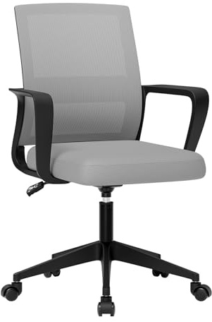 SUKIDA Netz-Bürostuhl, Ergonomischer Schreibtischstuhl mit Polster, Chefsessel mit Armlehnen, Task Chair Höhenverstellbarer Computerstuhl, grau
