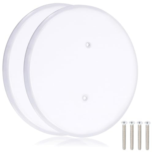 OwnMy 8 Inch Ceiling Cover Plate Round Electrical Box Wall Plates, 2PCS Metal Smoke Detector Covers, Blank Ceiling Hole Covers Plates for 4 Inch Round/Octagon Boxes, 3.5 Inch Hole Spacing
