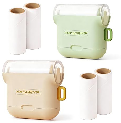 Fusselrolle 8 Rollen mit 2 Abroller, mit je 30 Blatt, Fusselrolle Kleidung, Fusselroller Tierhaare, Fusselbürste, Wiederverwendbare Lint Roller für Kleidung, Sofa, Bett und Teppich, Beige+Grün