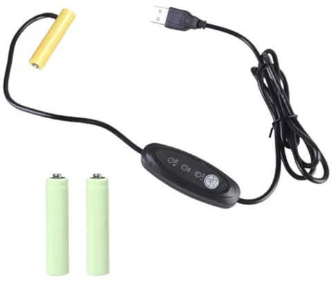 Variable voltage USB AAA battery substitute eliminator cable. 1.5V / 3V / 4.5V. Replaces 1xAAA, 2xAAA or 3xAAA batteries. USB to battery adapter.