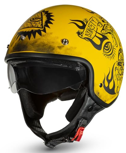 CRUIZER Casco Jet moto Scooter Dinasty con visiera sole a scomparsa Giallo Opaco