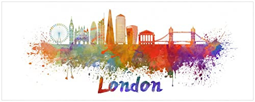 Wallario Memoboard aus Glas mit Motiv, Magnet-Tafel in 32 x 80 cm in Premium Qualität Städte als Aquarell - Skyline von London