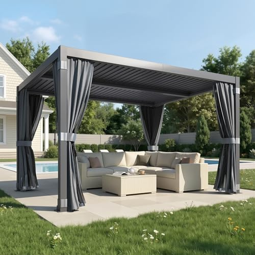 Pergola Bioclimatique 3x3.6m orientable, Rideaux & Moustiquaires, Noir
