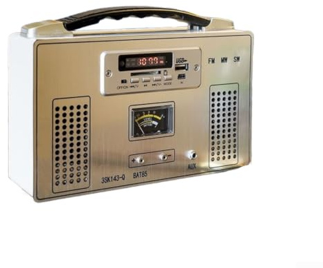 Tragbares Kristall-Radio-Set, 25 cm, silberfarbenes Metallgehäuse, tragbar | Dual-Coil-Schaltung, AM für FM-Bänder, für MP3-Player-Slot, silberfarbenes Metallgehäuse, 25 x 15 x 10 cm Größe