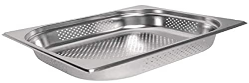 Vogue Stainless Steel Perforated 1/2 Gastronorm Tray 100mm - Draining Tray for Steam Cooking, Reheating, Chilling K845