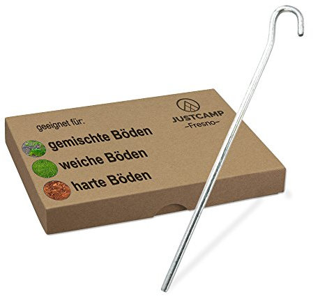 JUSTCAMP Zeltheringe Fresno, Erdnägel, Heringe - Rund, Stahl, verzinkt - 30 cm [12 Stück]