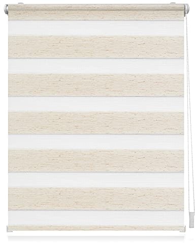 Lichtblick Doppelrollo Klemmfix ohne Bohren, Streifen, Blickdicht, Klemmträger-Montage, Sichtschutz, Wandmongtage, Deckenmontage, für Fenster und Türen Natur,90 cm x 220 cm (B x L)