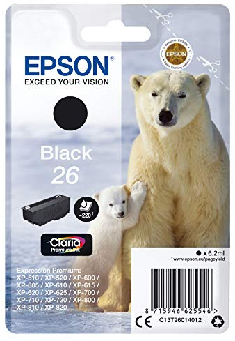 Epson C13T26014012 - T2601 Black Ink CLARIA Premium Polar Bear Ink
