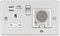 Flat Plate 13A Socket, USB Chargers (2.4A) and Bluetooth Speaker - Brushed Chrome with White Insert