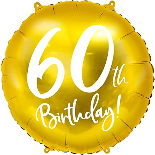 PartyDeco Folie Ballon Runde Gold mit Aufschrift 60. Birthday- 60. Geburtstag- Durchmesser ca. 45 cm- auf Hel Luft Geburtstagsdekoration Luftballon Girlande Party Hängedekoration