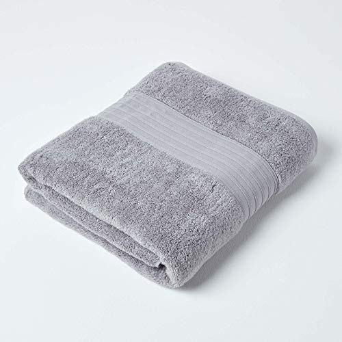 HOMESCAPES Luxury Grey Soft 100% Supima Cotton Bath Sheet Zero Twist Super Absorbent & Fluffy 550 GSM Thick Plain Grey Extra-Large Jumbo Towel