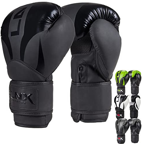 LNX Boxhandschuhe Nitro 8 10 12 14 16 Oz - Männer, Frauen, Kids Kickboxen Boxen Muay Thai MMA Kampfsport UVM (Ultimatte Black (002), 14)