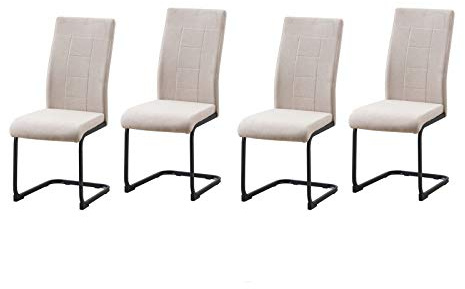 HTI-Line Schwingstuhl 4er-Set Creme LennyP Freischwinger Esszimmerstuhl Kufengestell aus Metall