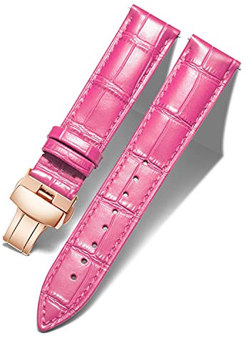 BINLUN Bracelet de Montre en Cuir Femme Homme 12mm-24mm Bracelet de Remplacement avec Boucle de Déploiement Papillon Argent/Or/Or Rose(13mm Rose Rouge-Boucle Or Rose)